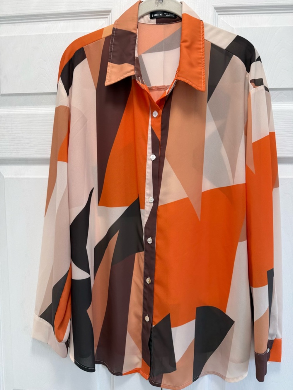 SHEIN  Orange Geometric Button-Up Blouse XL - Never worn